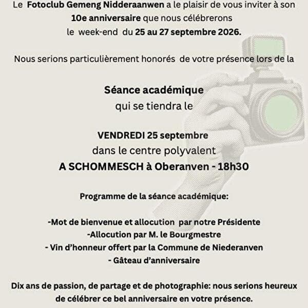 Academic ceremony for the 10th anniversary of Fotoclub Gemeng Nidderaanwen